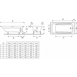 Ванна чугунная 170x80 Jacob Delafon Repos E2915-00,с отверстиями для ручек