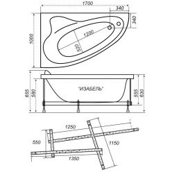 Ванна акриловая Тритон Изабель New 170x100 с каркасом (правая)