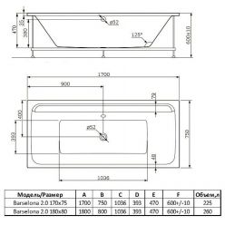 Акриловая ванна Alba Spa Barselona 2.0 170x75