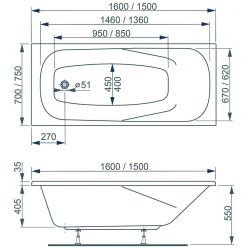 Ванна акриловая Vagnerplast Aronia 160x75