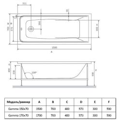 Акриловая ванна Alba Spa Gamma 150x70