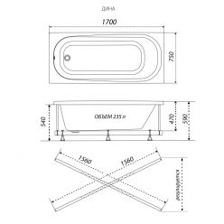 Акриловая ванна Triton Дина 170x75