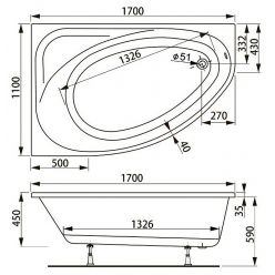Ванна акриловая Vagnerplast Hapi 170x110 R правая