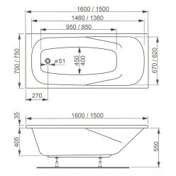 Ванна акриловая Vagnerplast Aronia 150x70