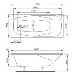 Ванна акриловая Vagnerplast Aronia 170x75