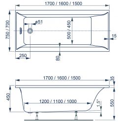 Ванна акриловая Vagnerplast Veronella 170x75