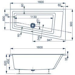 Ванна акриловая Vagnerplast Cavallo offset P/L 160x90 R правая