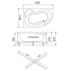 Акриловая ванна Triton Мари Люкс Flat металл 170x110 правая