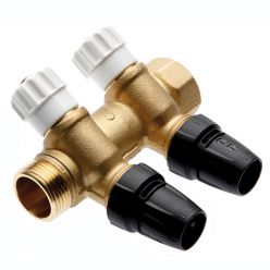 TECElogo 8730008 Коллектор 2 контура с запорными вентилями с выводами под трубу 16 мм