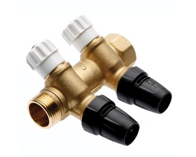 TECElogo 8730008 Коллектор 2 контура с запорными вентилями с выводами под трубу 16 мм