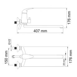 Смеситель для ванны и душа WasserKraft Isen 2602L с длинным изливом